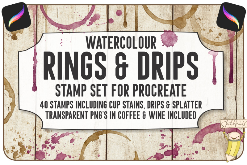 创意Procreate专用画笔素材-水彩戒指和滴水印章插图