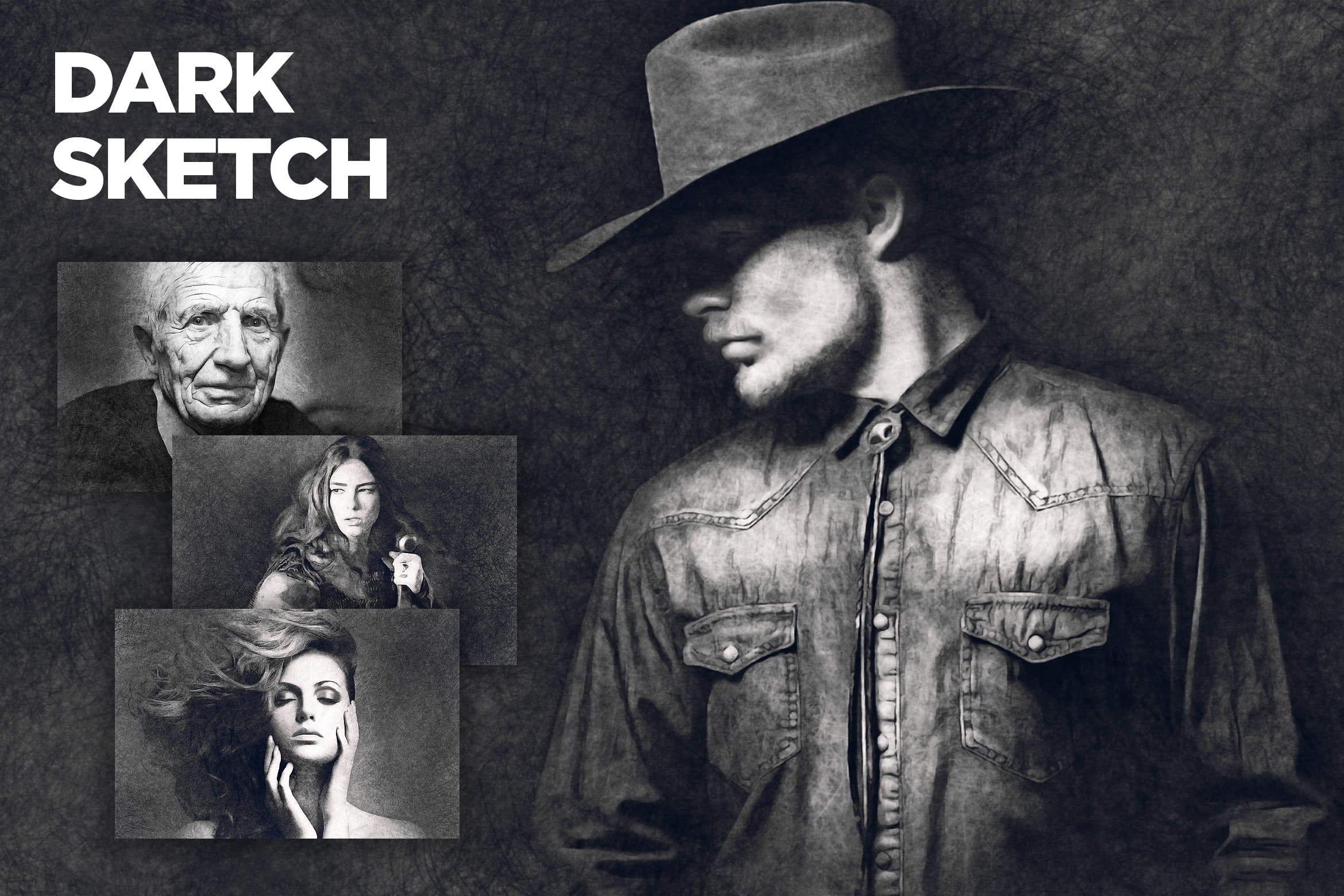 逼真铅笔素描效果一键生成PS动作 Dark Sketch CS4+ Photoshop Action插图