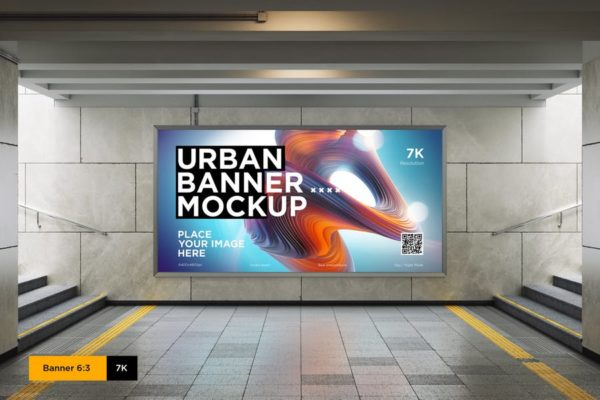 地铁隧道灯箱广告设计预览样机模板 City Lightbox Banner Mockup in Subway