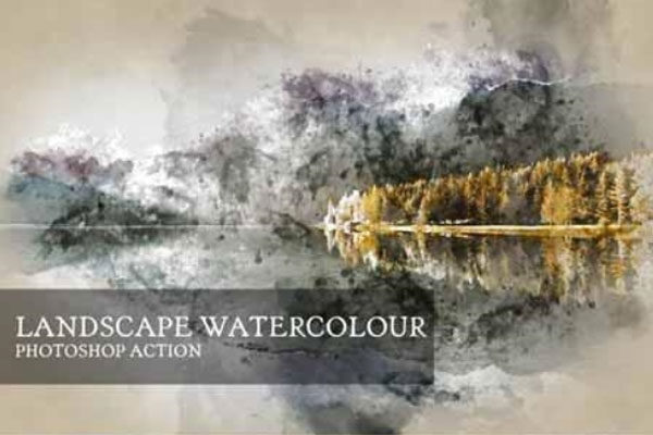 山水风景水彩PS动作下载 landscape watercolour Photoshop action