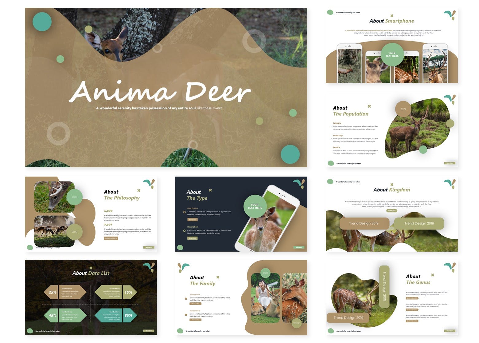 卡通小鹿儿童主题素材库精选谷歌演示模板 Anima Deer | Google Slides Template插图(1)