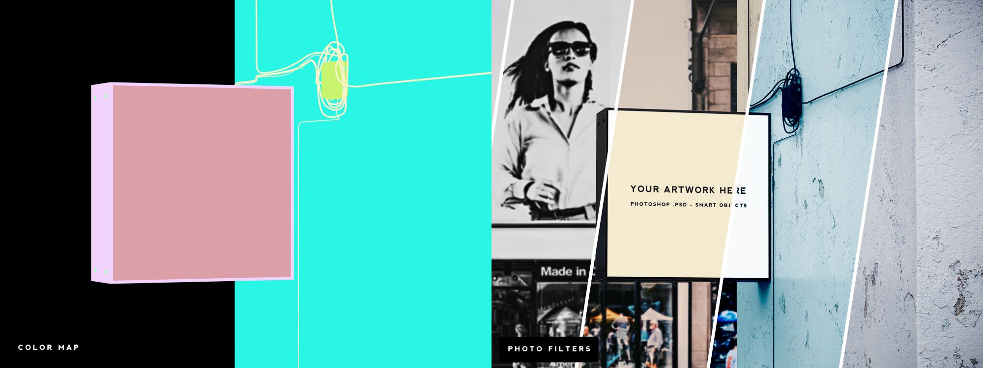 方形灯箱广告牌/店招效果图样机模板 Square Shop Sign Mockup插图(5)