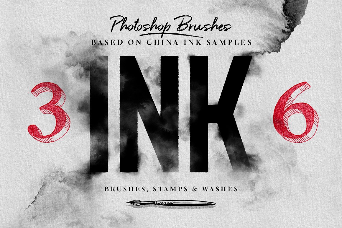 墨水水渍晕染笔刷 Ink Brushes – Photoshop version插图