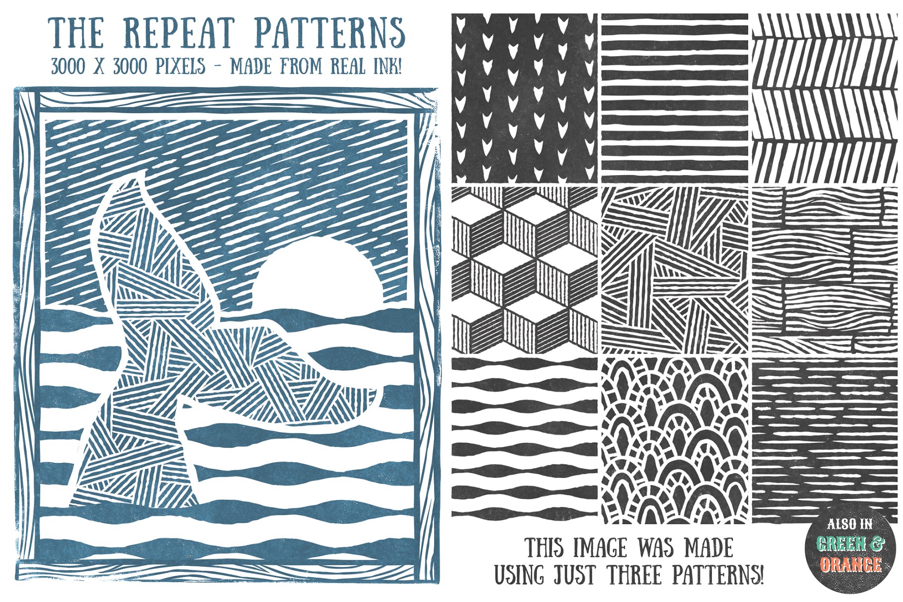 亚麻油毡浮雕设计工具包[笔刷/样式/模板/纹理] The Complete Linocut Tool Kit插图(9)