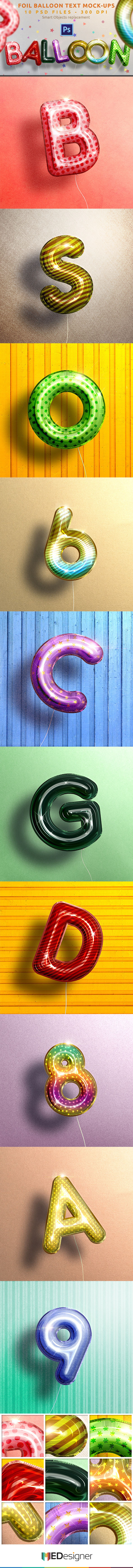 真实气球字体和元素的PS图层样式 Realistic Balloon Text Mock-ups [psd]插图