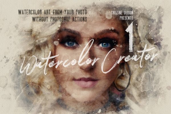 照片转水彩画效果PSD模板 The Ultimate Watercolor Creator 1