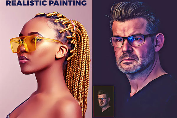 肖像锐化油漆绘画艺术PS动作下载 Realistic Painting Photoshop Action