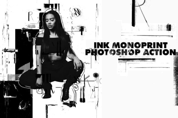 抽象海报设计油墨印刷效果PS动作 Ink Monoprint Poster Photoshop Action