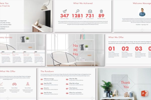 简约创意独特多用途PPT幻灯片设计模板 Namina – Powerpoint Template