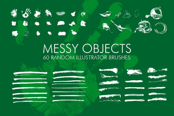 60款飞溅、笔画&amp;污迹笔墨AI笔刷 60 Messy Illustrator Brushes