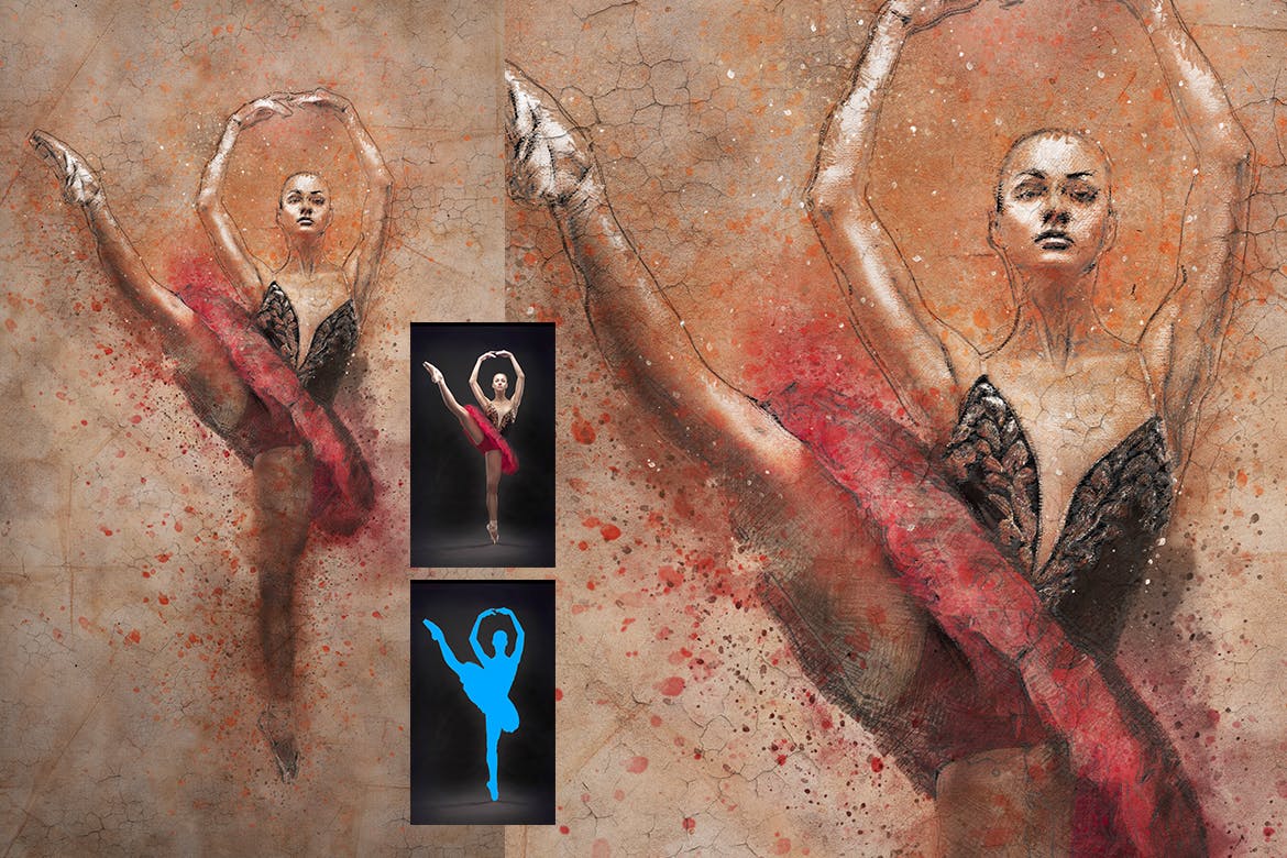 复古素描效果裂纹背景一键生成PS动作 Vintage Sketch Photoshop Action插图(3)