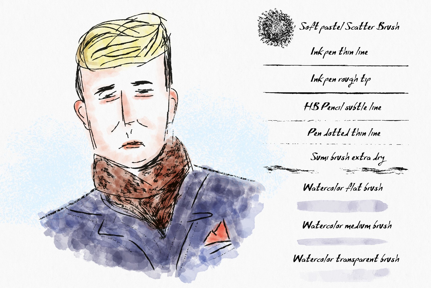 76款铅笔素描笔画AI笔刷 Sketchbook Brushes for Illustrator插图(4)