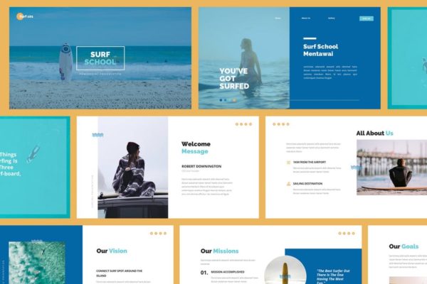 冲浪培训服务介绍PPT幻灯片模板 Surfing Powerpoint Presentation