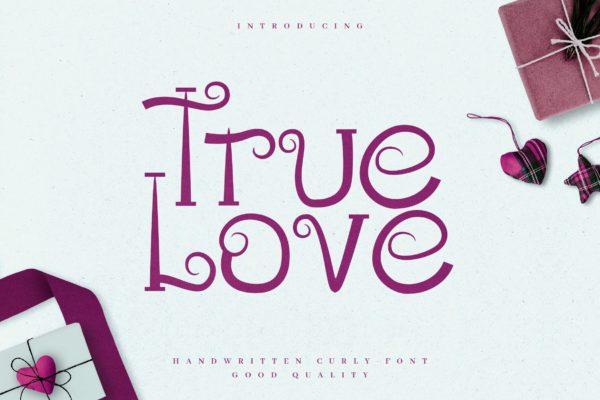 浪漫主义风格英文无衬线装饰字体素材库精选 True Love – Curly Valentine Font