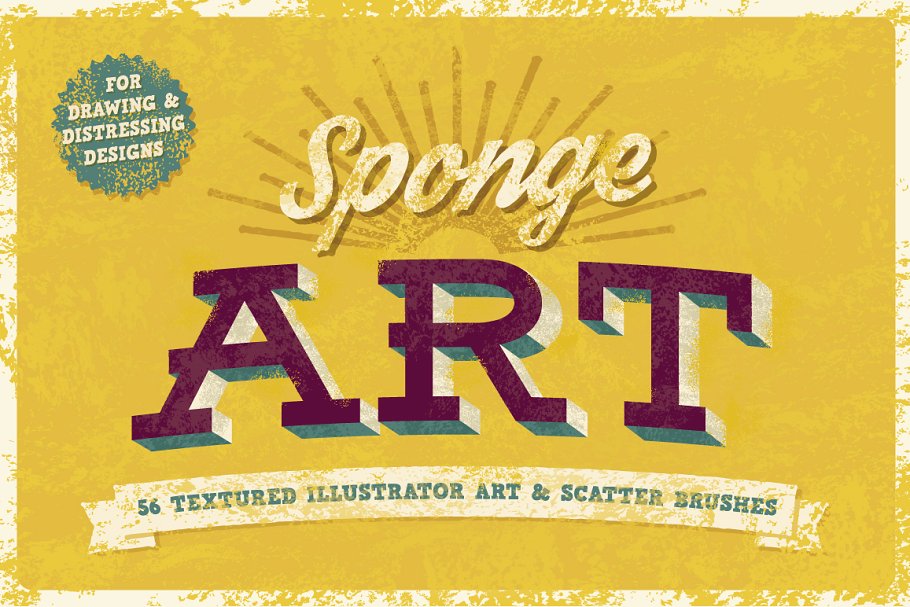 海绵刷笔画效果AI笔刷 Sponge Brushes插图