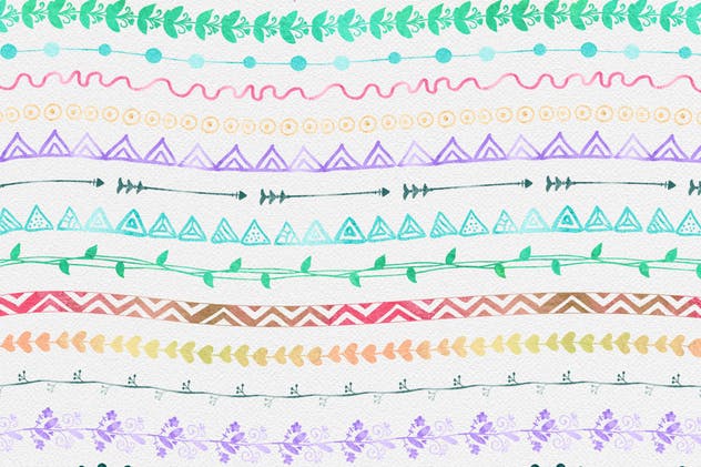 42款水彩花样图案AI笔刷 Watercolor & Black Pattern Brushes插图(2)