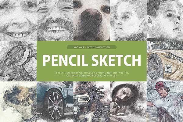 高品质铅笔素描效果的PS动作 Pencil Sketch Photoshop Action [atn]