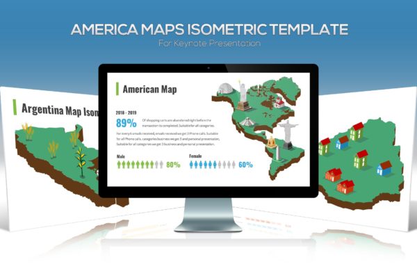 美洲国家地区地图图形Keynote演示文稿设计素材 America Maps Isometric &amp; Legends For Keynote
