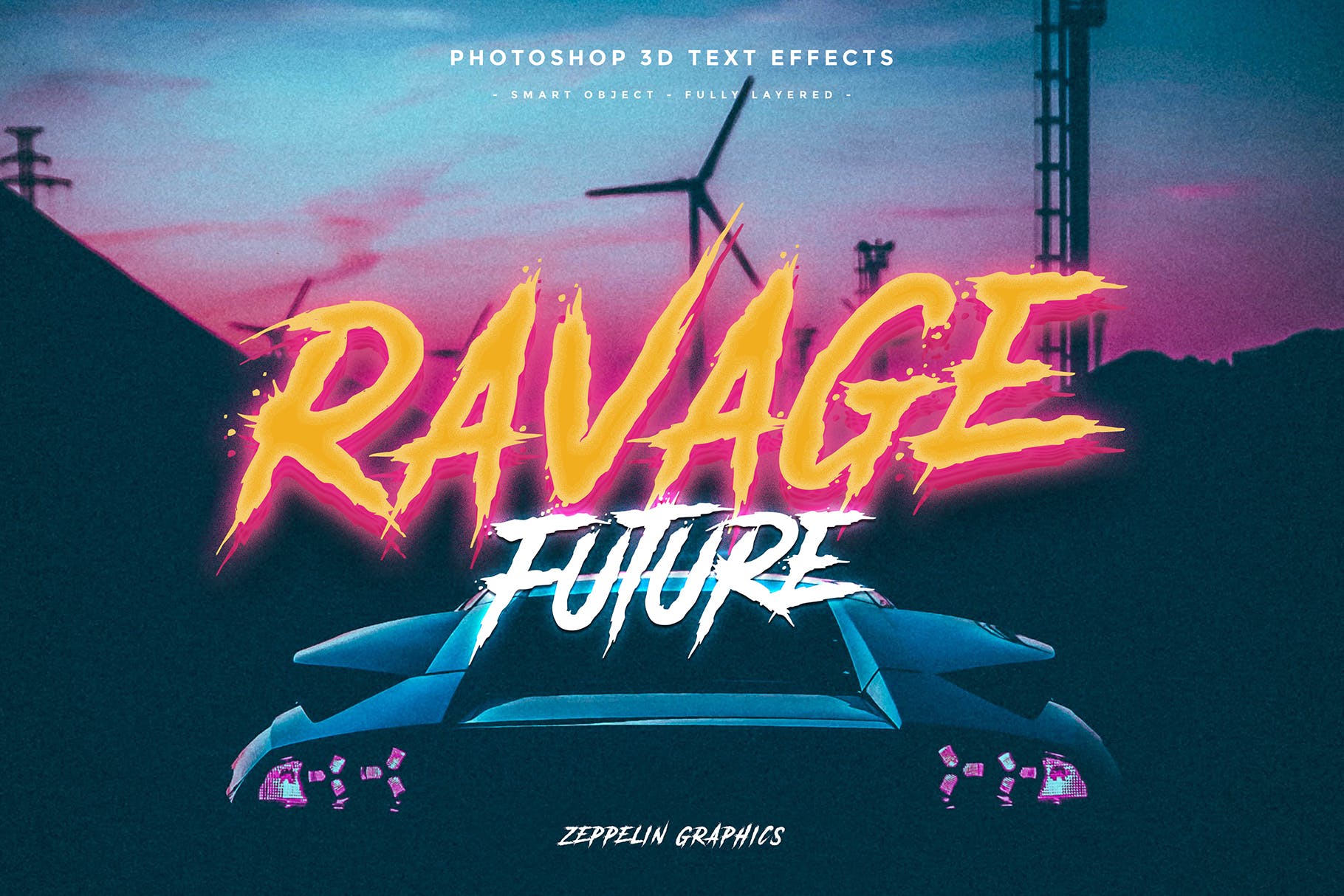 80年代网络朋克设计风格海报标题字体特效PSD模板 Cyberpunk 80s Text Effects插图(9)