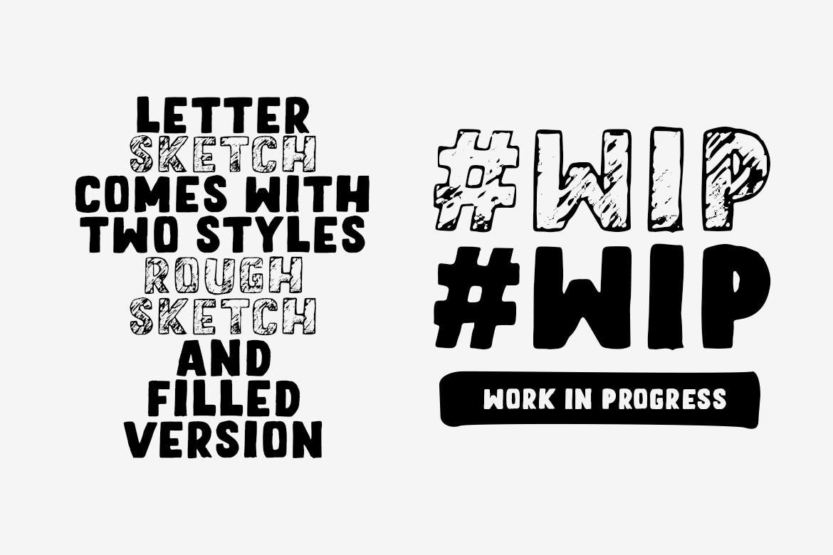 铅笔素描风格＆实心填充英文无衬线字体素材库精选 Letter Sketch Typeface插图(1)