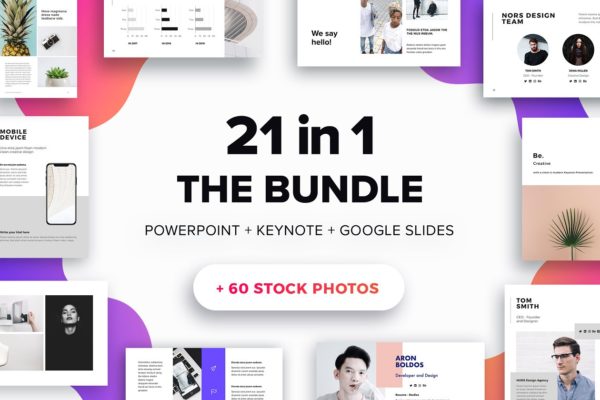极力推荐：21合1创意产品演示 PPT&amp;Keynote 幻灯片模板 The Bundle Presentation + 60 Photos