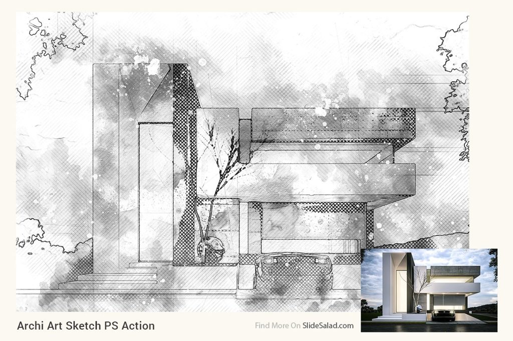 逼真建筑主题艺术素描PS动作 Archi_Art_Sketch_Photoshop_Action_V2插图(1)