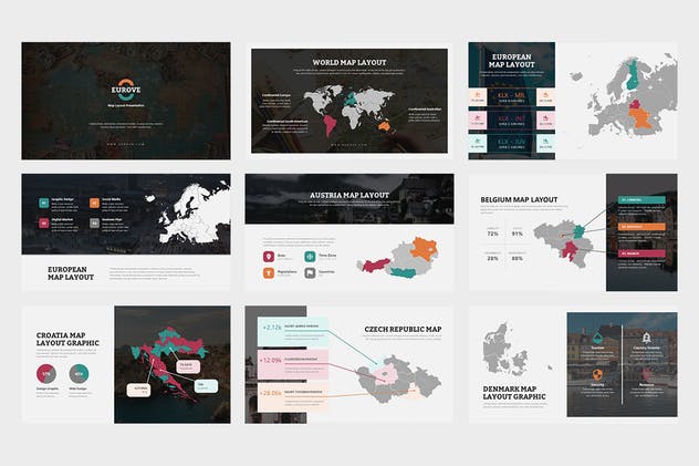 欧洲地区矢量地图PPT幻灯片模板素材 Eurove : Europe Region Vector Map Powerpoint插图(7)