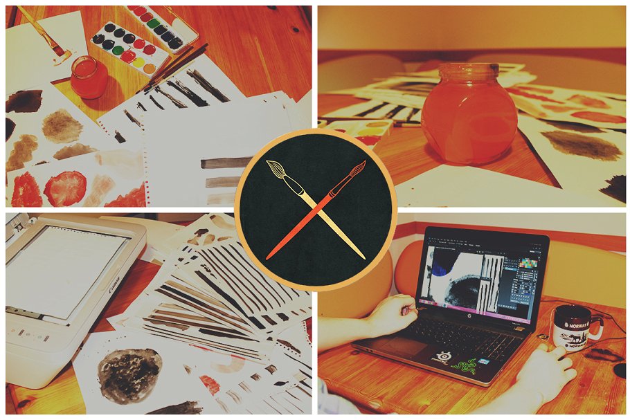 150款手绘水彩笔画图案PS笔刷 150 Handcrafted Watercolor Brushes插图