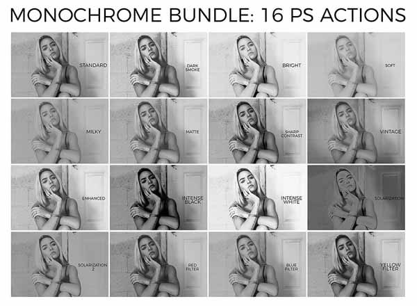 ﻿高品质黑白图像PS动作 Monochrome Bundle: 16 PS Actions