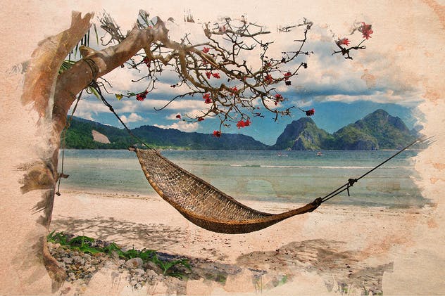 怀旧水彩涂抹人像合成效果PSD分层模板 Nostalgia – Old Watercolor Overlays插图(2)