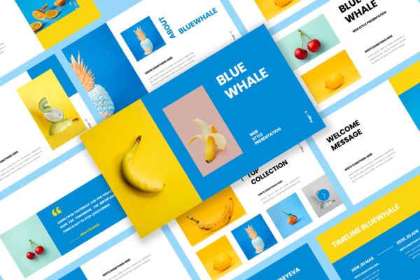 黄蓝配色简约风格素材库精选Keynote模板模板 Bluewhale – Keynote Presentation