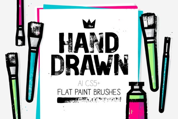 扁平笔头绘画笔画AI笔刷 AI flat paint brushes