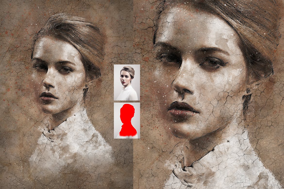 复古素描效果裂纹背景一键生成PS动作 Vintage Sketch Photoshop Action插图(1)