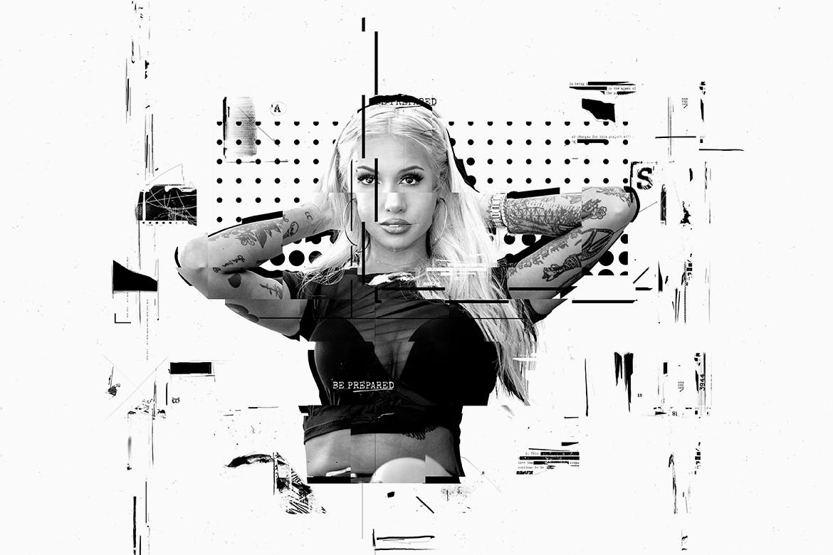 照片转损坏错位故障特效PS动作 Photocopy Glitch Poster Photoshop Action插图(2)