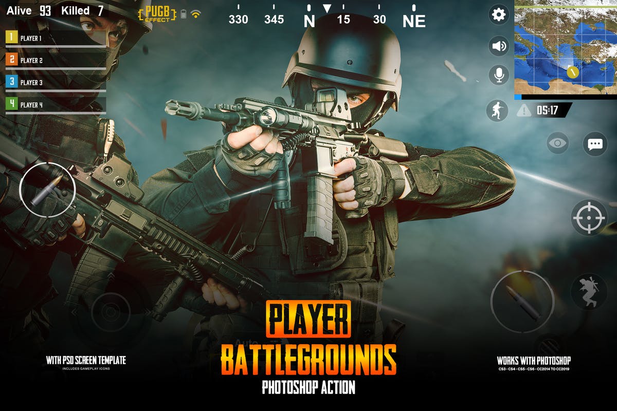 绝地求生游戏玩家战场背景生成PS动作 Player Battlegrounds Photoshop Action PUGB插图