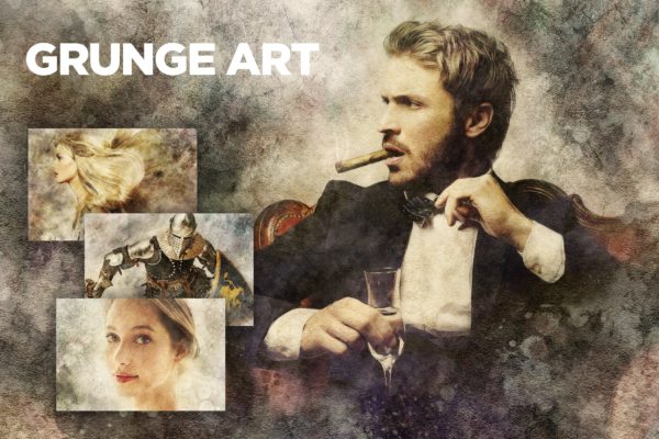 一款有创造性的复古风格艺术效果PS动作 Grunge Art CS3+ Photoshop Action