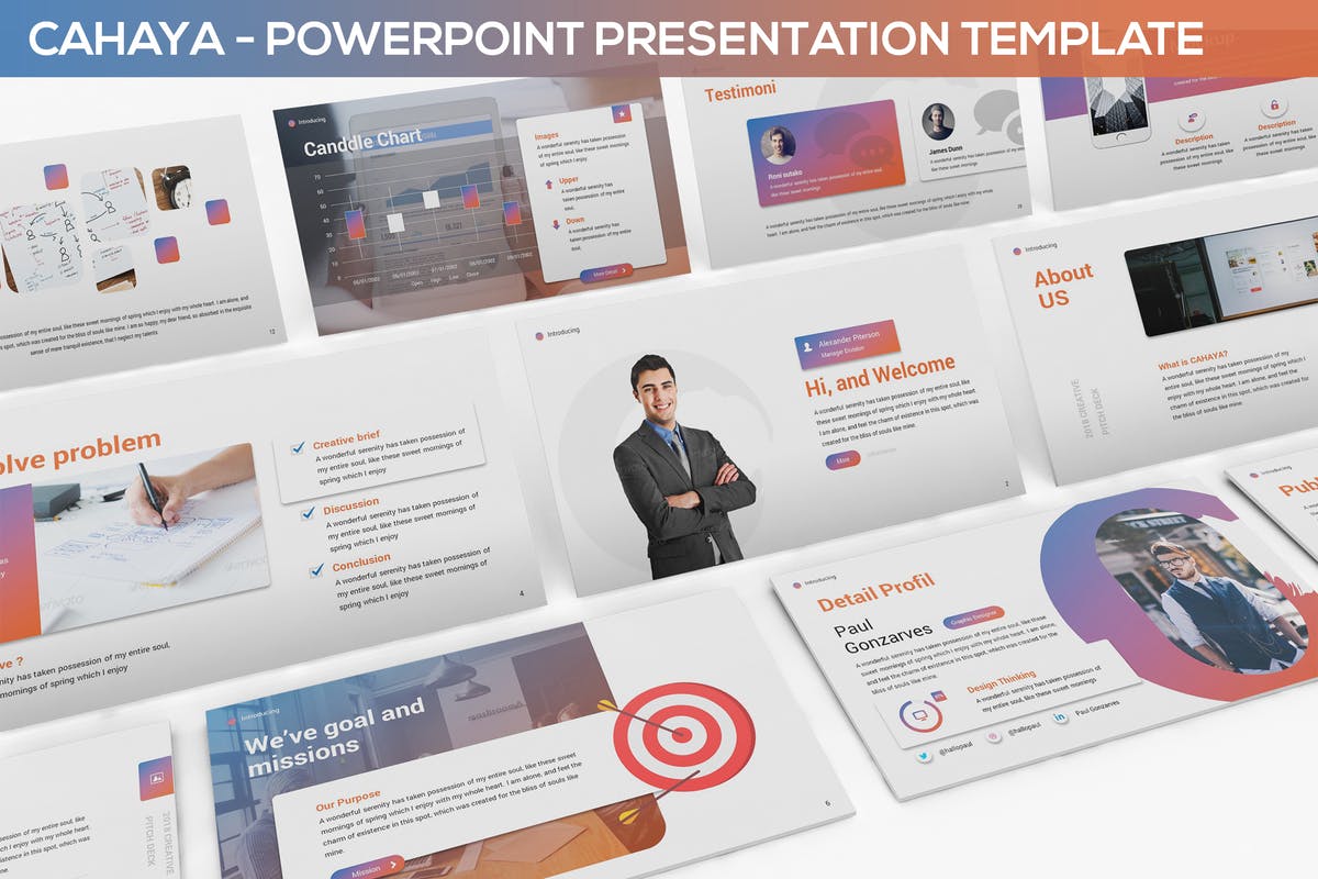 双色调多行业适用的企业PPT幻灯片设计模板 Cahaya – Duotone Powerpoint Template插图
