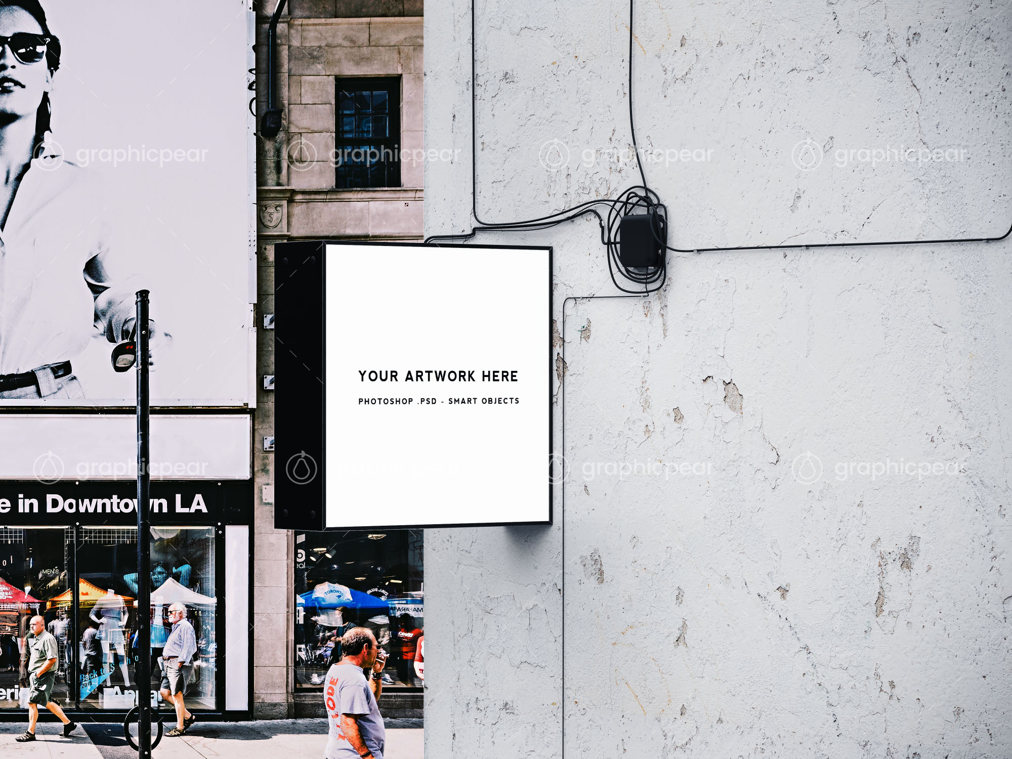 方形灯箱广告牌/店招效果图样机模板 Square Shop Sign Mockup插图(1)