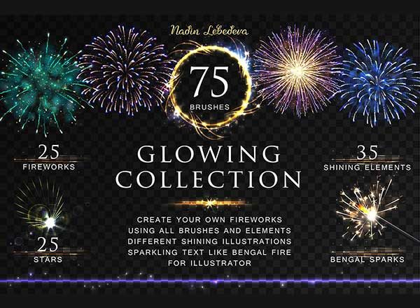 素材库下午茶：新年必备的烟火适量画笔素材包下载[Ai]