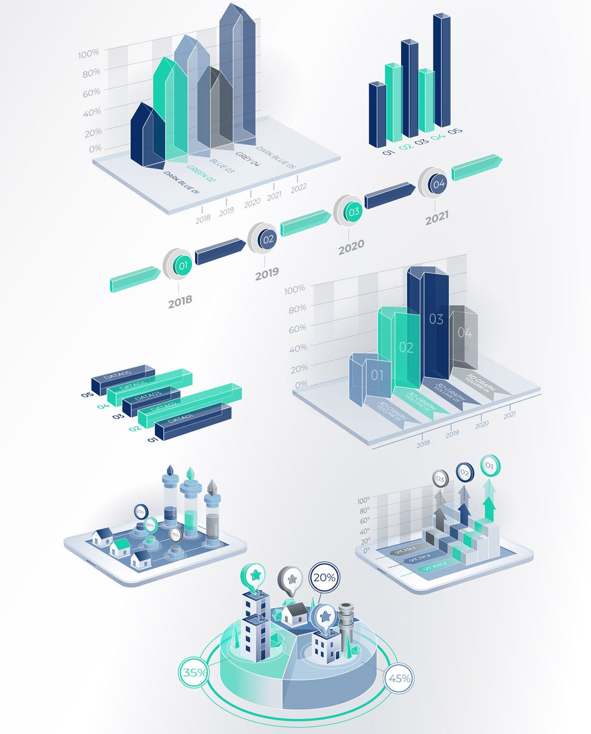 3D商务企业品牌宣传合作信息图表设计素材2 3D Corporate Infographic Elements 2插图(2)