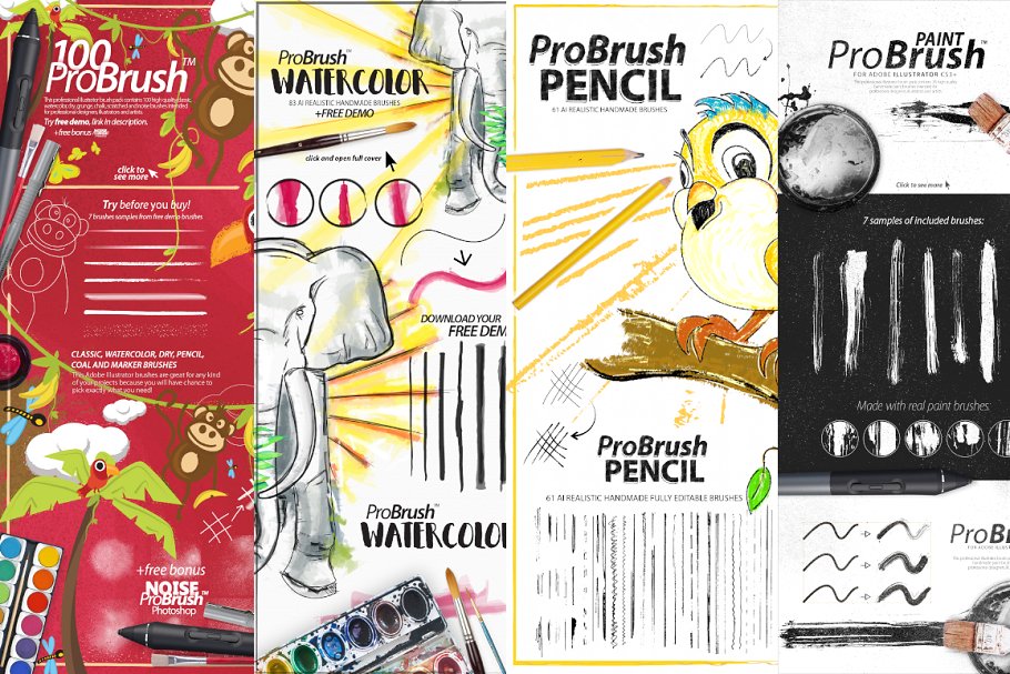 300+模拟各类画笔笔画AI笔刷 300+ Illustrator Brushes插图