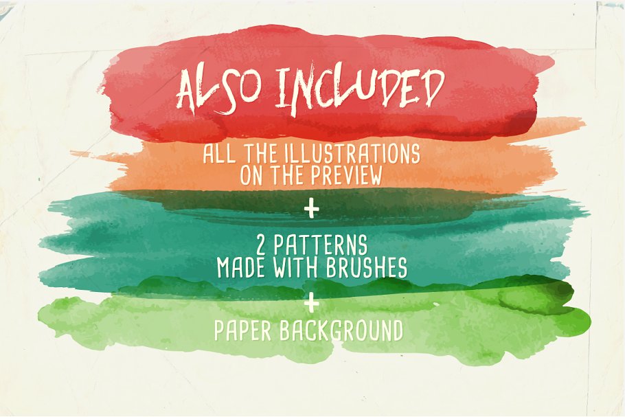 94款水彩画笔笔画笔迹AI笔刷 Watercolor Vector Art Brushes插图(2)