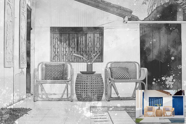 建筑素描草图艺术效果素材库精选PS动作 Architecture Sketch Art PS Actions插图(4)