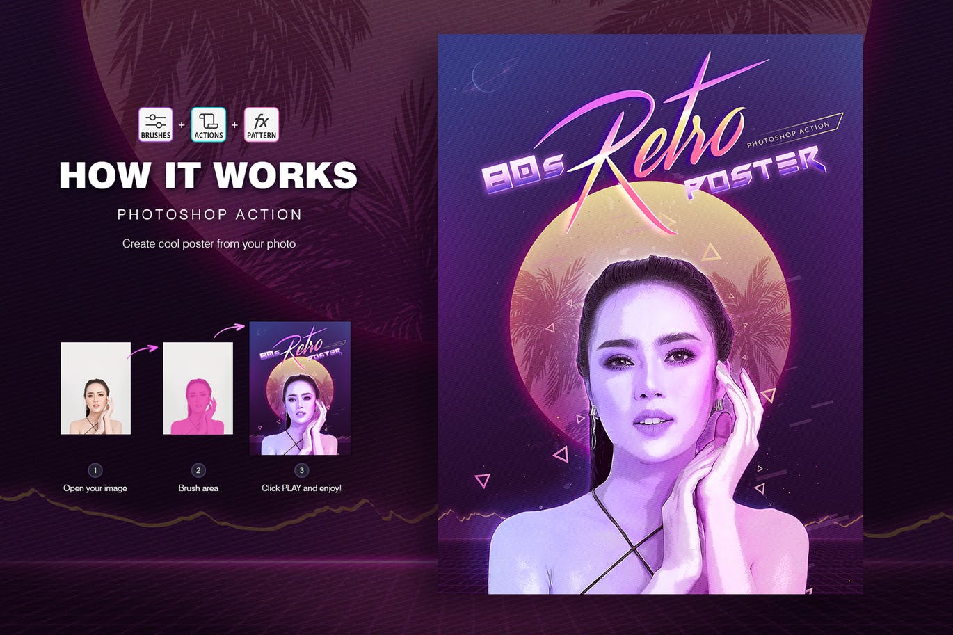 80年代复古风格海报设计样式PS动作 80s Retro Poster Action插图(1)