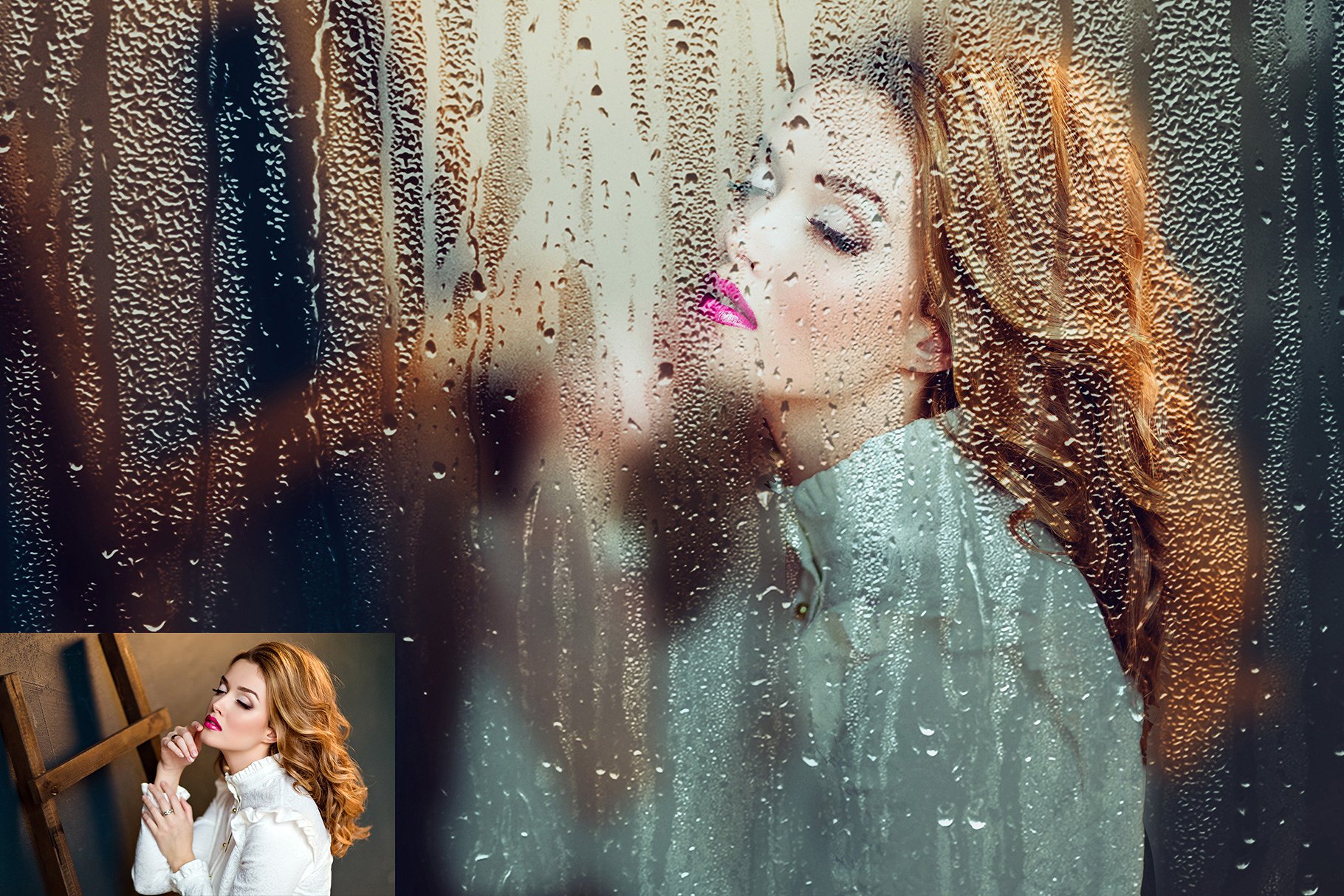 雨天玻璃流水模糊效果PS动作 Rainy Day Photoshop Actions插图(4)