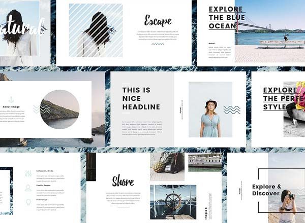 素材库下午茶：带有海洋、夏季、清新味的文艺范的PPT模版下载[pptx]