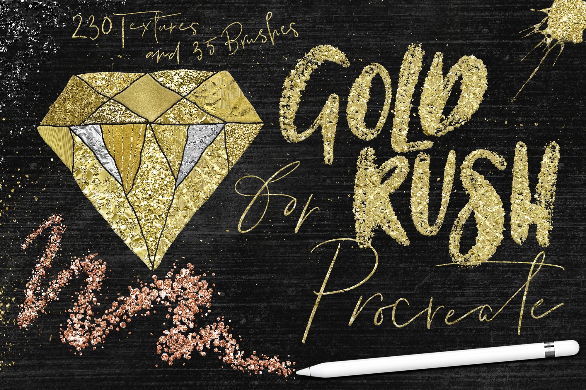 Procreate绘画应用专用金漆笔刷 Gold Rush for Procreate插图