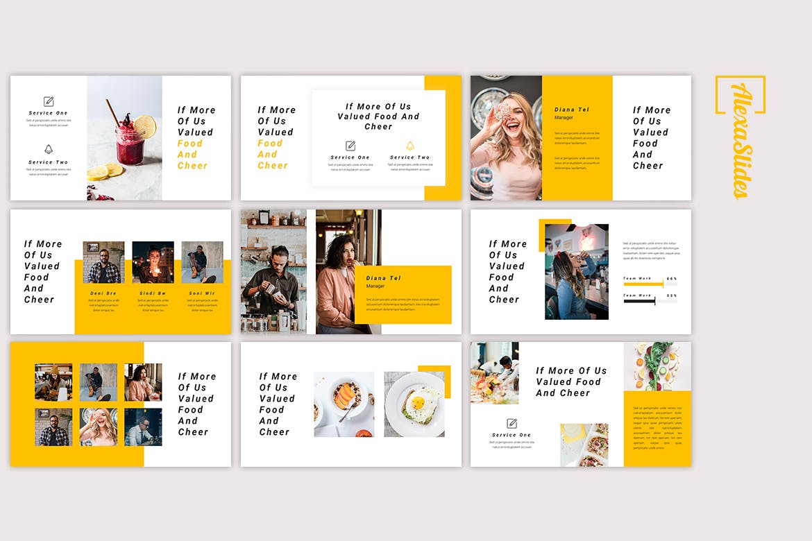美食品牌/餐厅主题谷歌幻灯片设计模板 Awei – Food Google Slides Template插图(2)