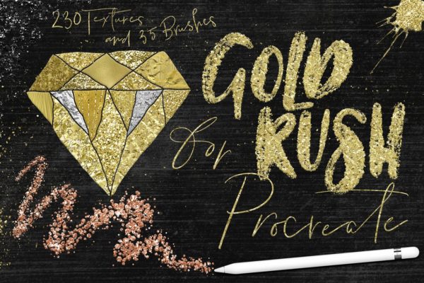 Procreate绘画应用专用金漆笔刷 Gold Rush for Procreate