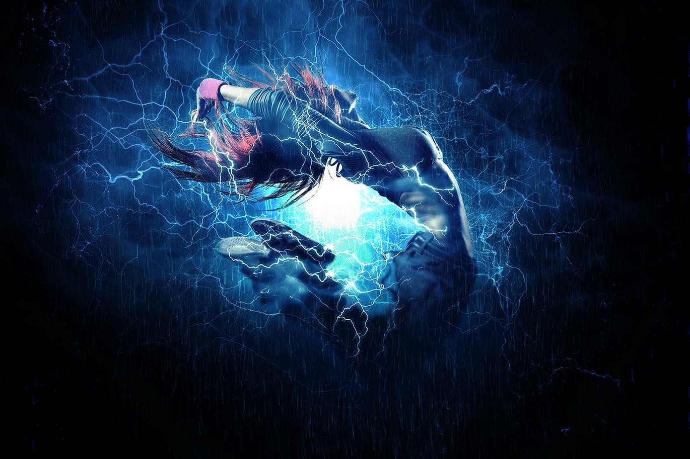 炫酷蓝色闪电雷击效果PS动作 Hurricane Photoshop Action CS2+插图(1)